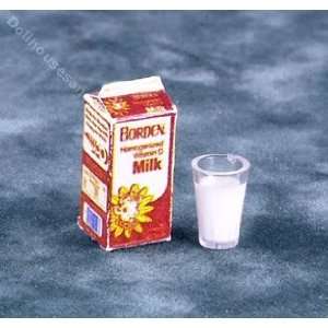  Miniature 1/2 Gallon Carton of Milk with a filled Glass 