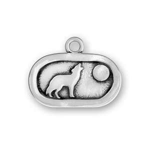   Silver Wolf Howling at the Moon on Oval Plate Charm Pendant Jewelry