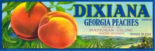 Dixiana Vintage Peach Fruit Crate Label Macon, GA  