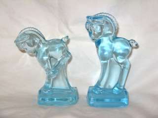 HEISEY BY IMPERIAL GLASS BLUE KICKING STANDING COLTS IG  