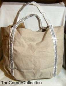 FULLY LINED BEIGE LINEN TOTE BAG with WATER BOTTLE POCKETS  
