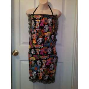  Day of the Dead Apron Black W/lace Large 