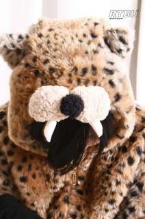 Wild Cat Fang Leopard Cheetah Tiger Lion Fur Lined Warm Hooded Jacket 