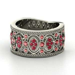 Renaissance Band, 14K White Gold Ring with Red Garnet & Ruby