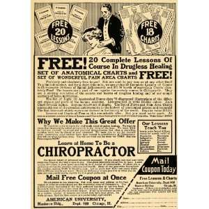 1917 Ad Chiropractor Drugs Medical Spine Doctor Chart   Original Print 