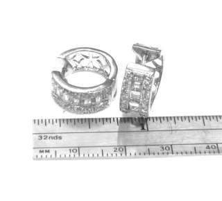 14k White Gold Invisible set Natural Diamonds Huggie Style Earrings 6 
