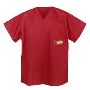  University of Kansas Scrub Top Shirt XXL Red Sports 
