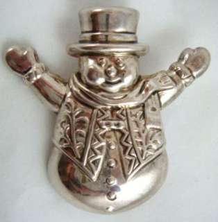Vintage Retro Silver Frosty Snowman Pin Brooch Signed  