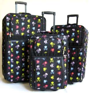 Piece Luggage Set Travel Bag Skulls Rolling Wheel NEW  