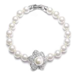  Mariell ~ Hand Knotted Pearl Bridal Bracelet with Cubic 