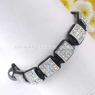 colors Crystal Rhinestone Square Beads Hematite Woven Bracelet 