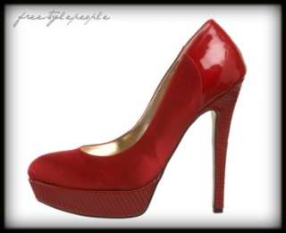 NIB New BEBE Red JEREMY Satin Patent Platform Pumps Heels Shoes  