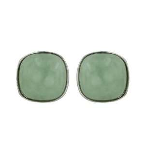   Square Puffed Green Jade Post Earrings Silver Empire Jewelry Jewelry