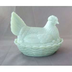  Large Jadeite Glass Hen on Nest 