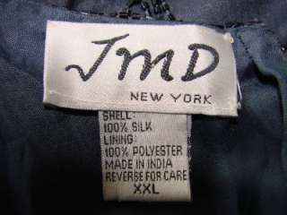 JMD NEW YORK BEAUTIFUL VINTAGE BEADED GRAY SILK DRESS sz XL  