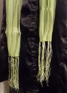sheer lime green scarf with silver lurex strands use as a neck scarf 