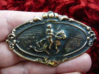 HORSE 152) Knight horse jousting Victorian repro BRASS pin pendant 