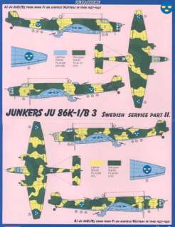 72 KORA JUNKERS Ju 86 K 1 Swedish Bomber Conv Kit #2  