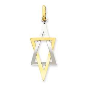  14k Two Tone Gold Elongated Jewish Star of David Pendant Jewelry