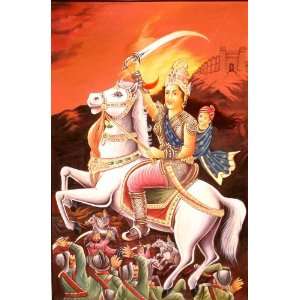 The Rebel Queen of Jhansi   Water Color Painting On Cotton Fabric 
