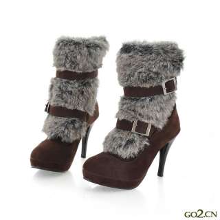 New Womens Boho Fur Trim Mid Calf Snow Boots Shoes  