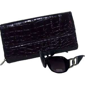  Ladies Tri fold Black Wallet & Sunglasses/ Coin Purse 