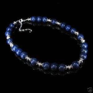 Sterling Silver Natural Blue Lapis Beaded Necklace .925  