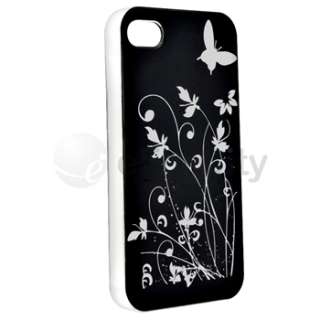 5x Flower w/Butterfly Hard Case Cover for iPhone 4 G 4S Black+Pink 