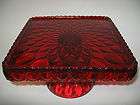 Square Ruby Red Glass cake serving stand plate platter pedestal raised 