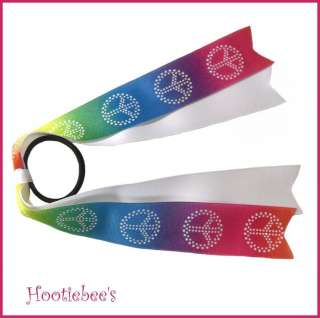 Tie Dye Glitter Peace Sign Streamers Hair Bow  