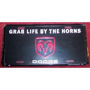  BLACK DODGE GRAB LIFE BY THE HORNS LICENSE PLATE~RED RAM 