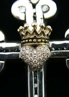King Baby 18k Black diamond Crowned Heart Cross Pendant  