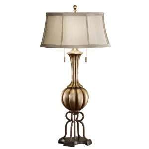   Light Table Lamp, Antique Silver Leaf Finish with Mocha Shantung Shade