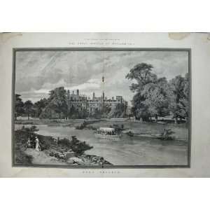   1890 School England Eton College Garden Lake Trees Art