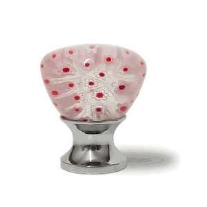   Glass Knob   Light Pink & Red w/ Flowers LAK 005 R