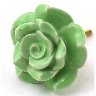 Green Rose Ceramic Cabinet Knobs 4pc Cupboard Drawer Pulls & Handles 