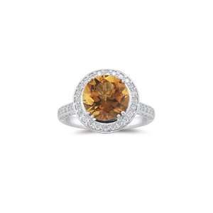  0.99 Cts Diamond & 3.01 Cts Citrine Ring in 14K White Gold 