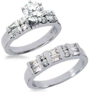  3.08 Ct.Emerald and Round Cut Diamond Engagement Ring Set 