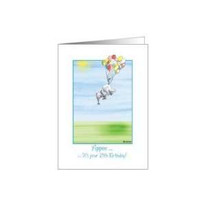  29th Birthday, cute Elephant flying with balloons Card 