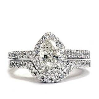 STUNNING 1.25CT Pear Shape Diamond Halo Engagement Wedding Ring Set 