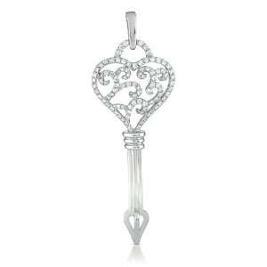    14k .80 Dwt Diamond White Gold Key Charm   JewelryWeb Jewelry