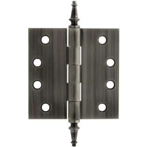   Brass Butt Door Hinge With Decorative Steeple Tips in Antique Pewter