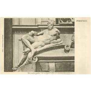 1900 Vintage Postcard Michelangelo Sculpture of Dusk   Medici Tomb 
