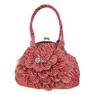 Designer Inspired Rustic Couture Zebra Flower Shiny Handbag, Kiss Lock 