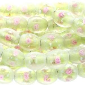 Floral Clear/Yellow/Pink  Oval Plain   13mm Height, 11mm Width, Sold 