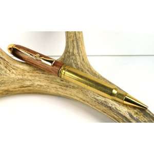  Rosewood 338 Mag Rifle Cartridge Pen With a Gold Finish 
