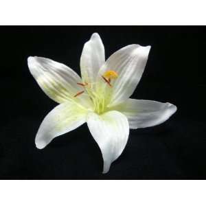  White Lily with Spring Green Center Hair Flower Clip 
