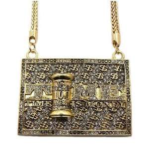  Gold Iced Out Time Is Money Pendant and 36 Inch Franco 