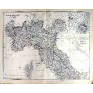  NORTH CENTRAL ITALY CORSICA JOHNSTON ANTIQUE MAP 1883 ROME 