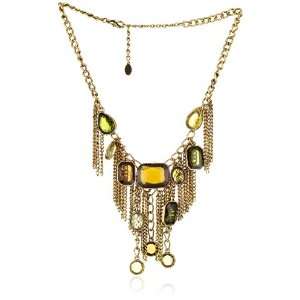    Sparkling Sage Jewel Gold Tone Fringe Chain Necklace Jewelry